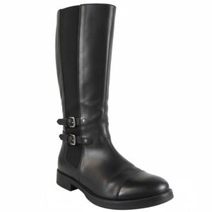 Bronx Black Leather Knee High Boots Buckle Detail Side Zip Women Size 37
